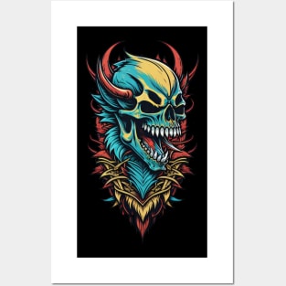 Vintage Colored Morbid Skull Face Posters and Art